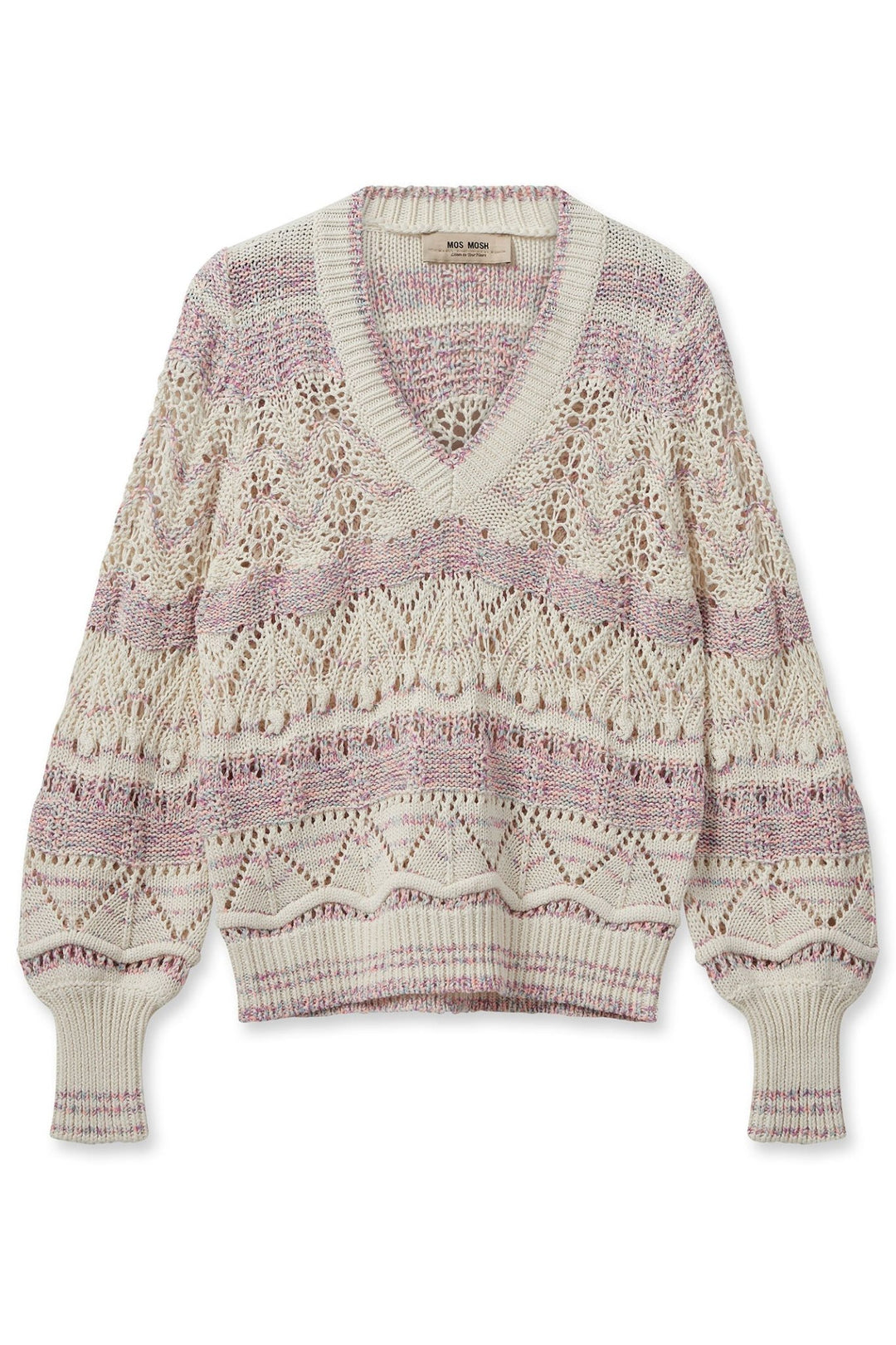 Mos Mosh 158920 MMLivia Iris Orchid Pink Cotton V-Neck Jumper - Dotique
