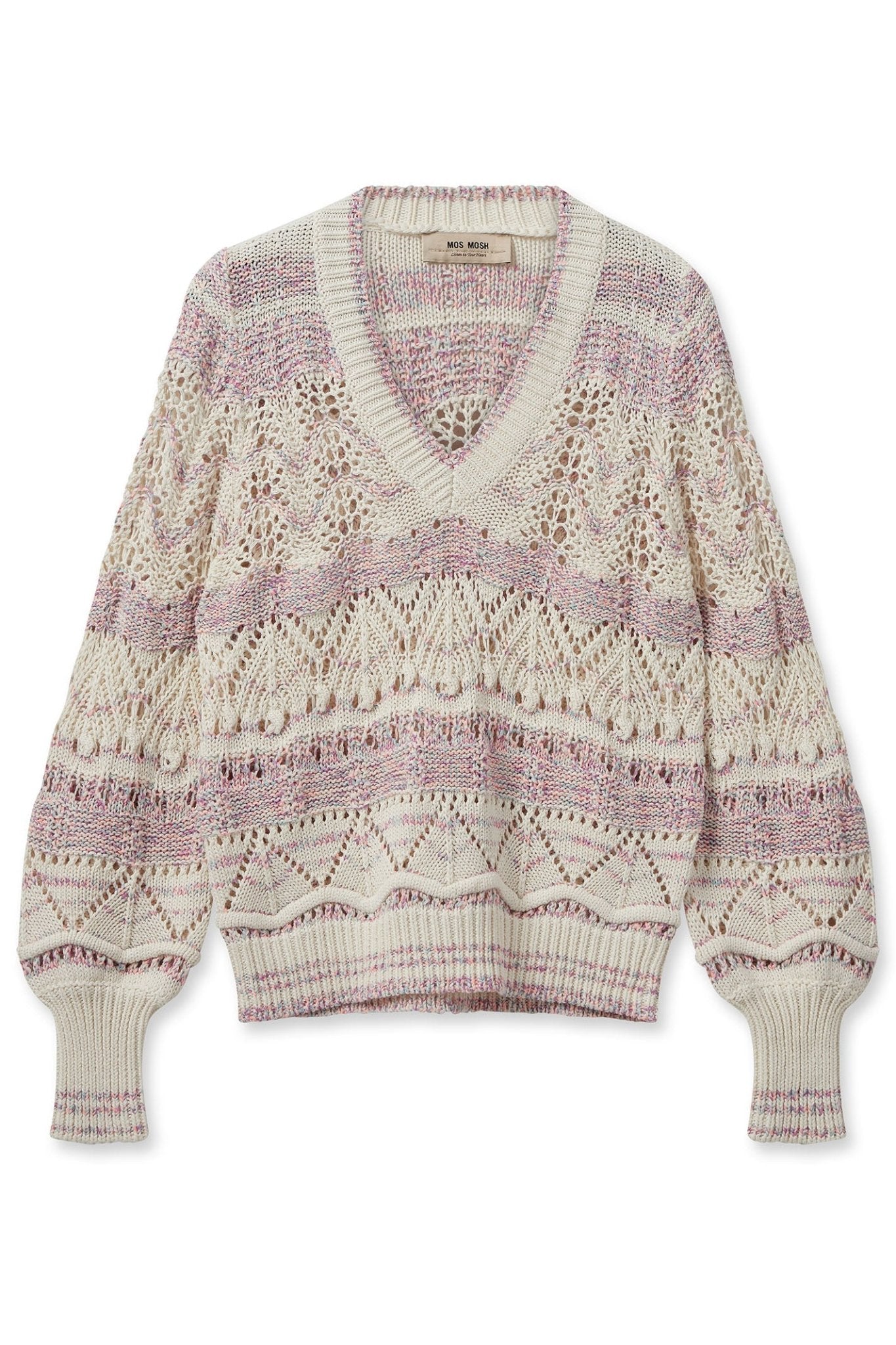 Mos Mosh 158920 MMLivia Iris Orchid Pink Cotton V-Neck Jumper - Dotique
