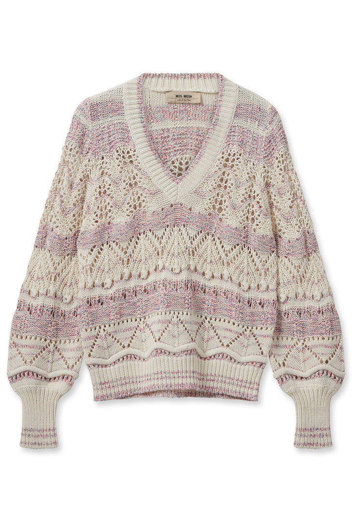 Mos Mosh 158920 MMLivia Iris Orchid Pink Cotton V-Neck Jumper - Dotique