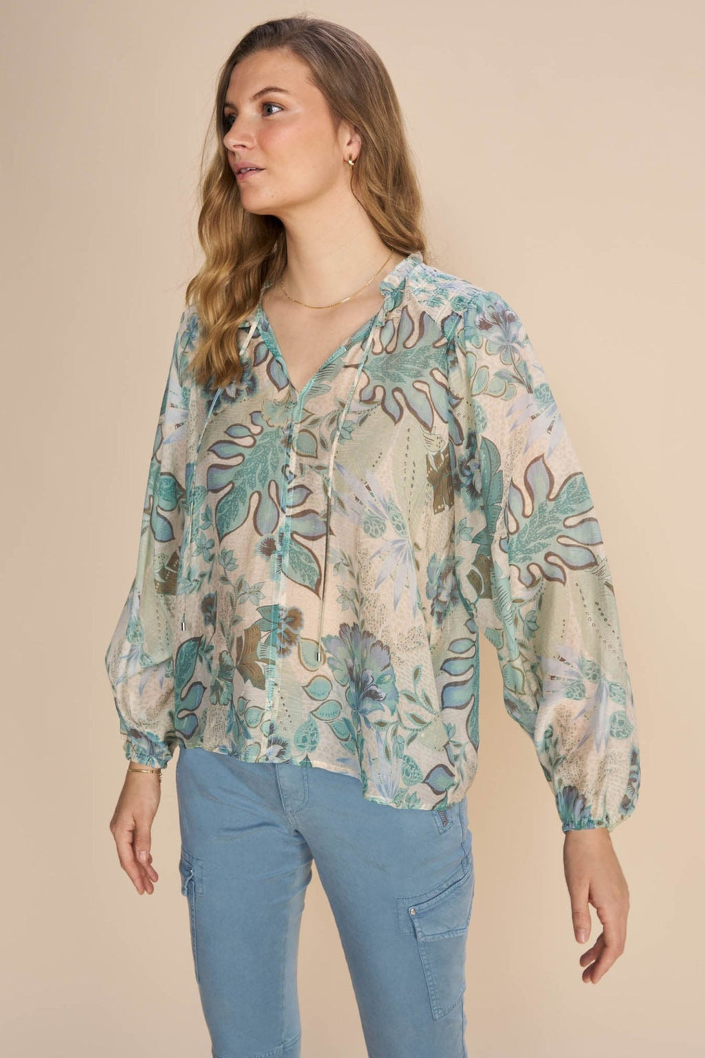 Mos Mosh 159420 MMEisa Wasabi Green Sarasa Floral Print Top - Dotique