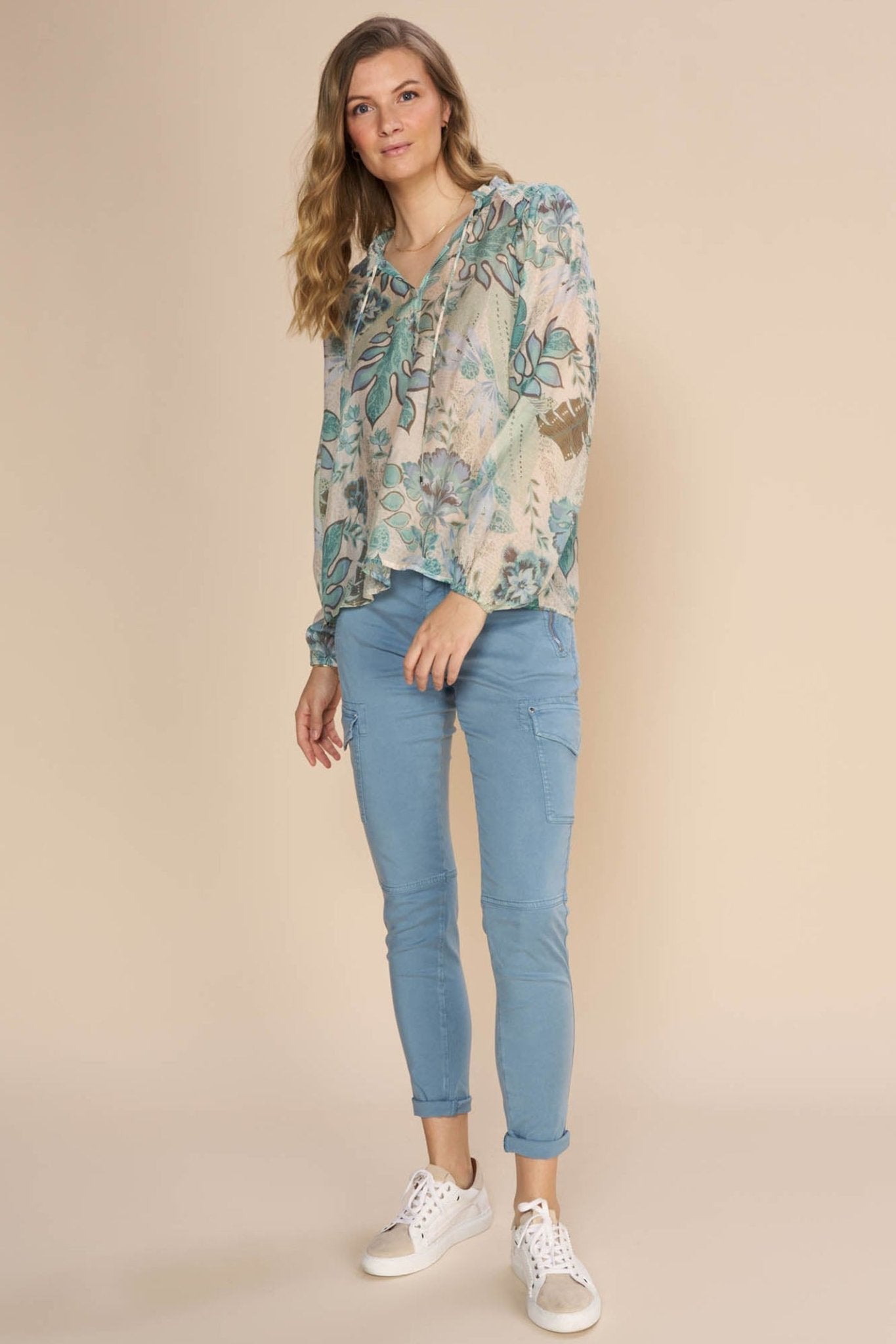 Mos Mosh 159420 MMEisa Wasabi Green Sarasa Floral Print Top - Dotique