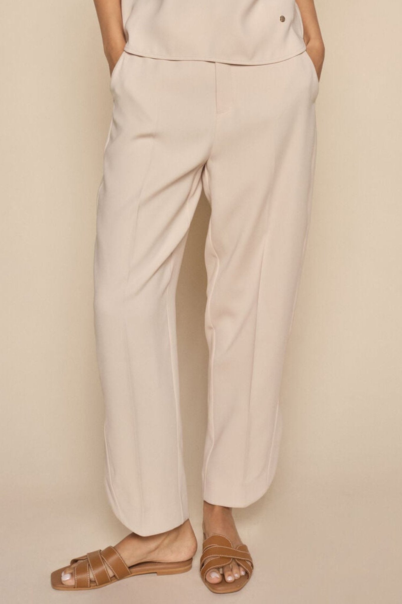 Mos Mosh 162960 MMEyli Cement Taupe Leia Straight Fit Hem Split Trousers - Dotique