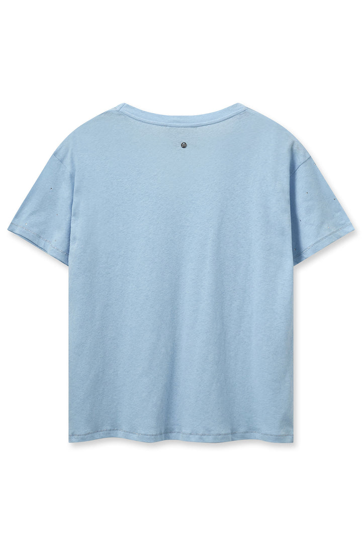 Mos Mosh 163650 MMMain Cashmere Blue V-Neck Diamante Detail Deco T-Shirt - Dotique
