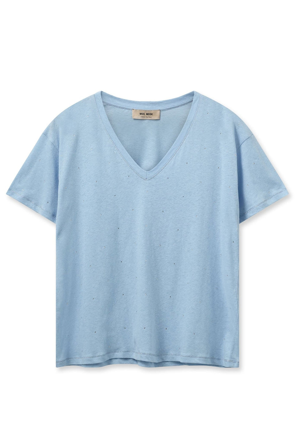 Mos Mosh 163650 MMMain Cashmere Blue V-Neck Diamante Detail Deco T-Shirt - Dotique