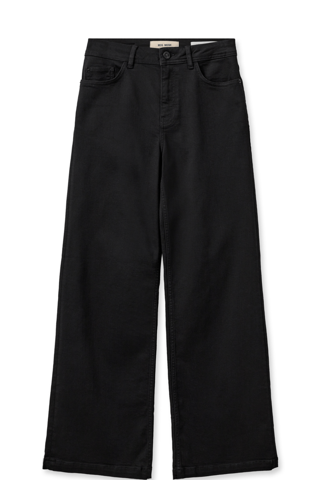 Mos Mosh MMDara Deluxe Jeans in Black – high rise wide leg soft denim jeans with contrast stitching and five-pocket design available at Dotique