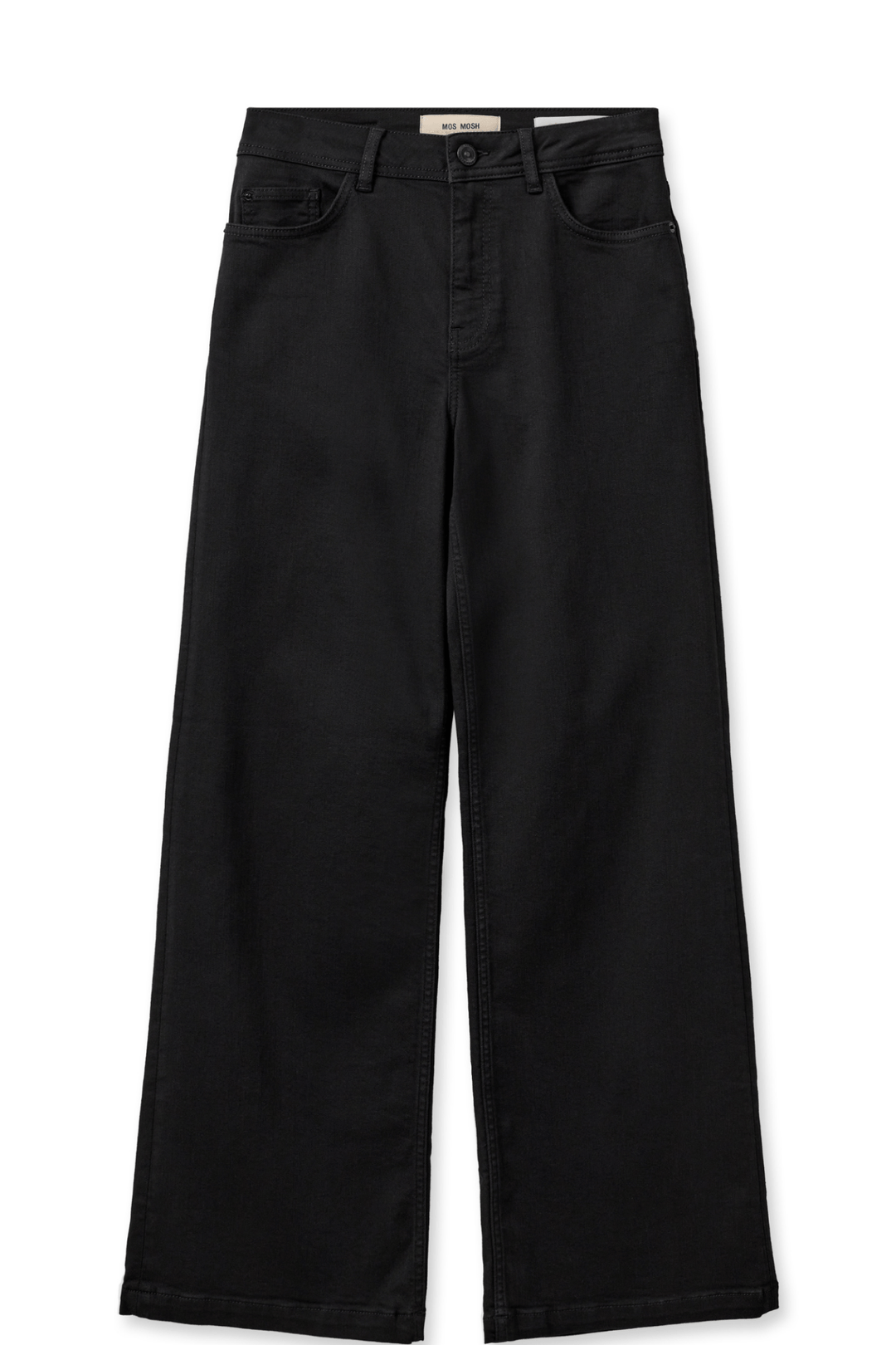 Mos Mosh MMDara Deluxe Jeans in Black – high rise wide leg soft denim jeans with contrast stitching and five-pocket design available at Dotique