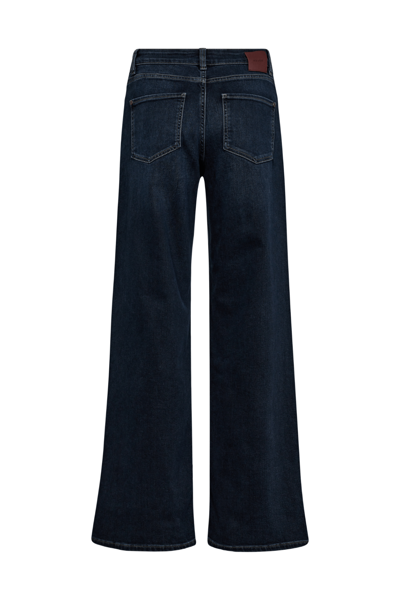 Mos Mosh MMDara Hera Jeans in Dark Blue – high rise wide leg jeans with five-pocket design and leather coin pocket detail available at Dotique
