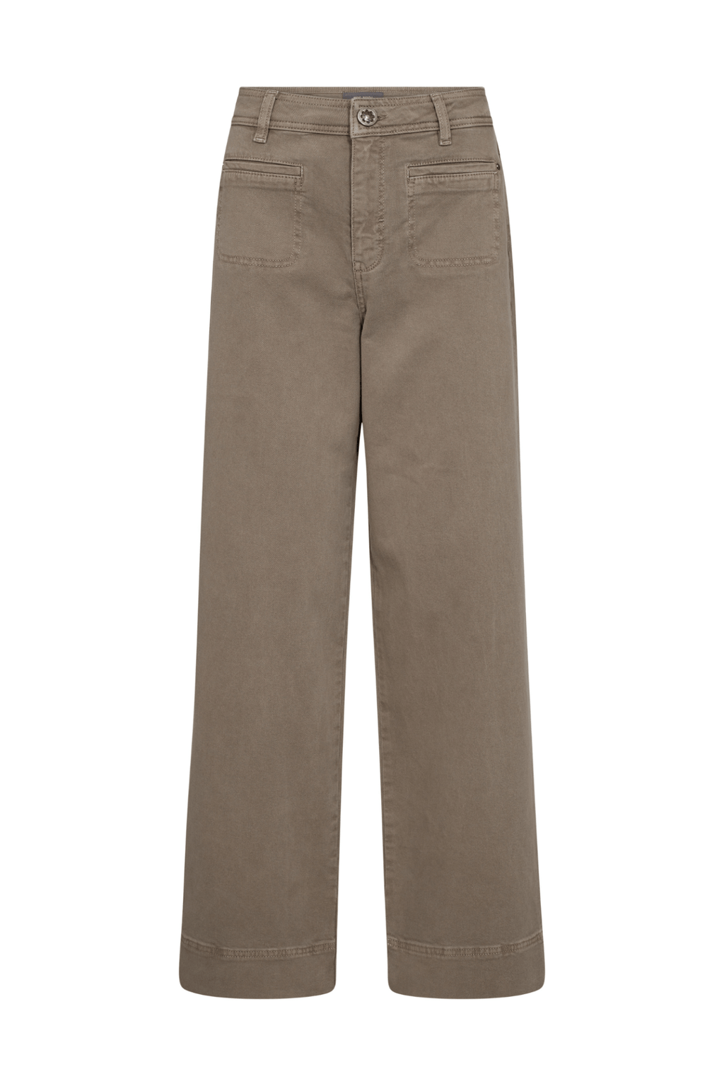 Mos Mosh MMSoey Iglesia Pant in Brindle brown – high rise wide leg cotton stretch trousers with welt pockets available at Dotique