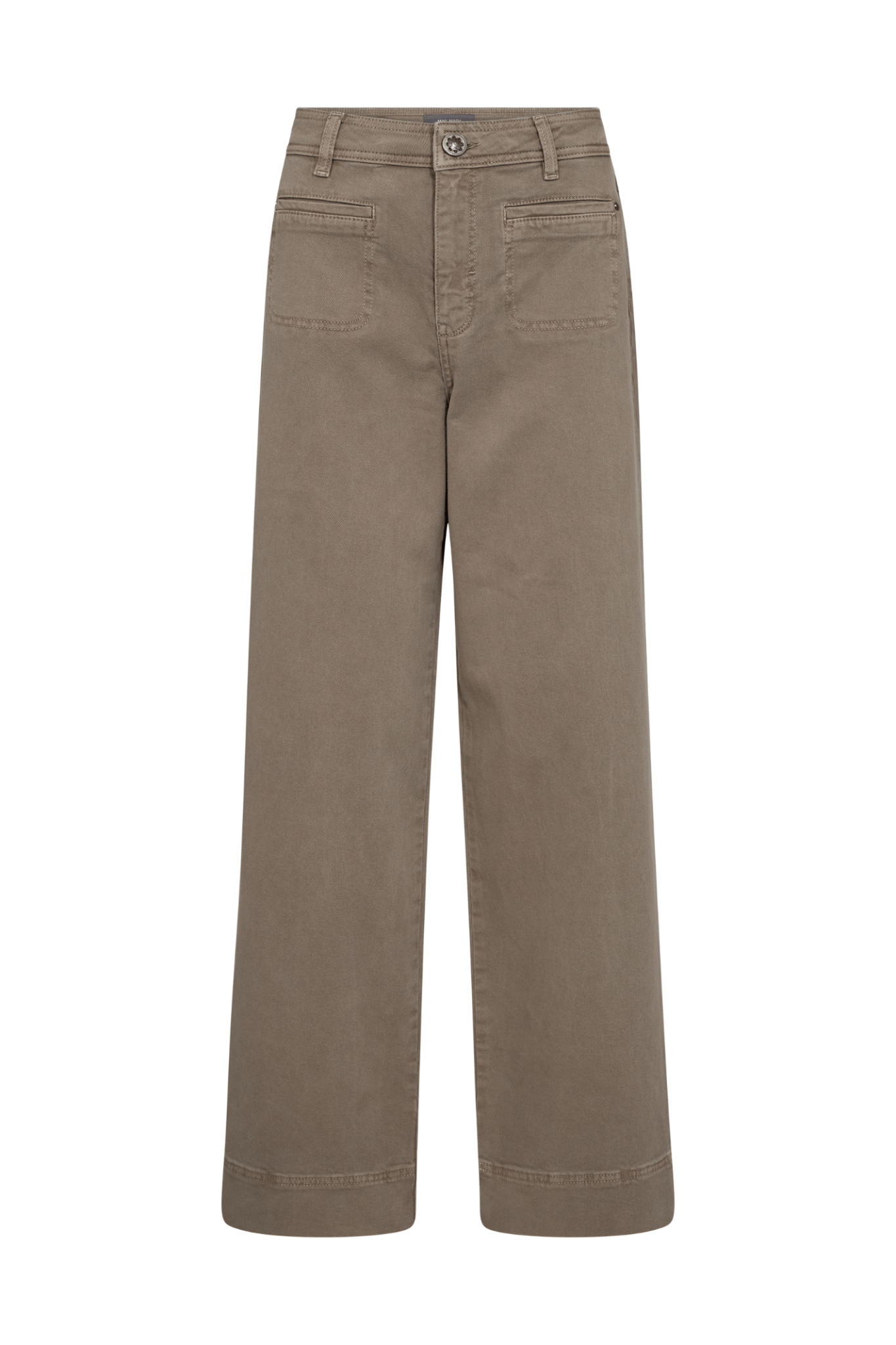 Mos Mosh MMSoey Iglesia Pant in Brindle brown – high rise wide leg cotton stretch trousers with welt pockets available at Dotique