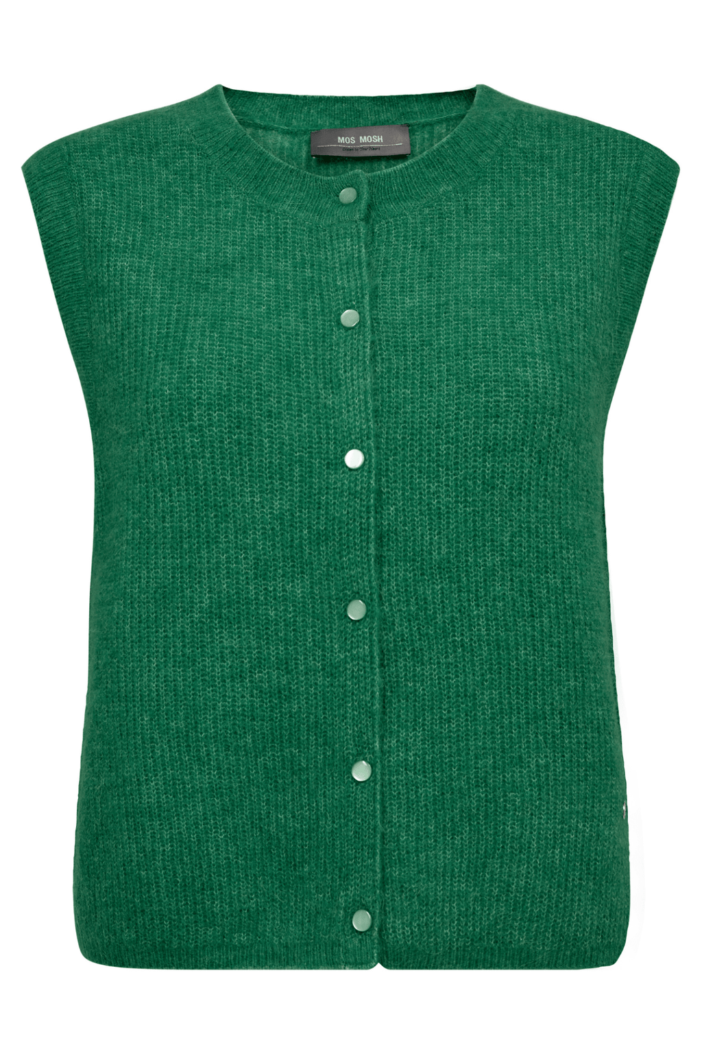 Mos Mosh MMAlmine Thora Knit Vest in Amazon green – alpaca wool blend sleeveless knitted vest with button closure available at Dotique