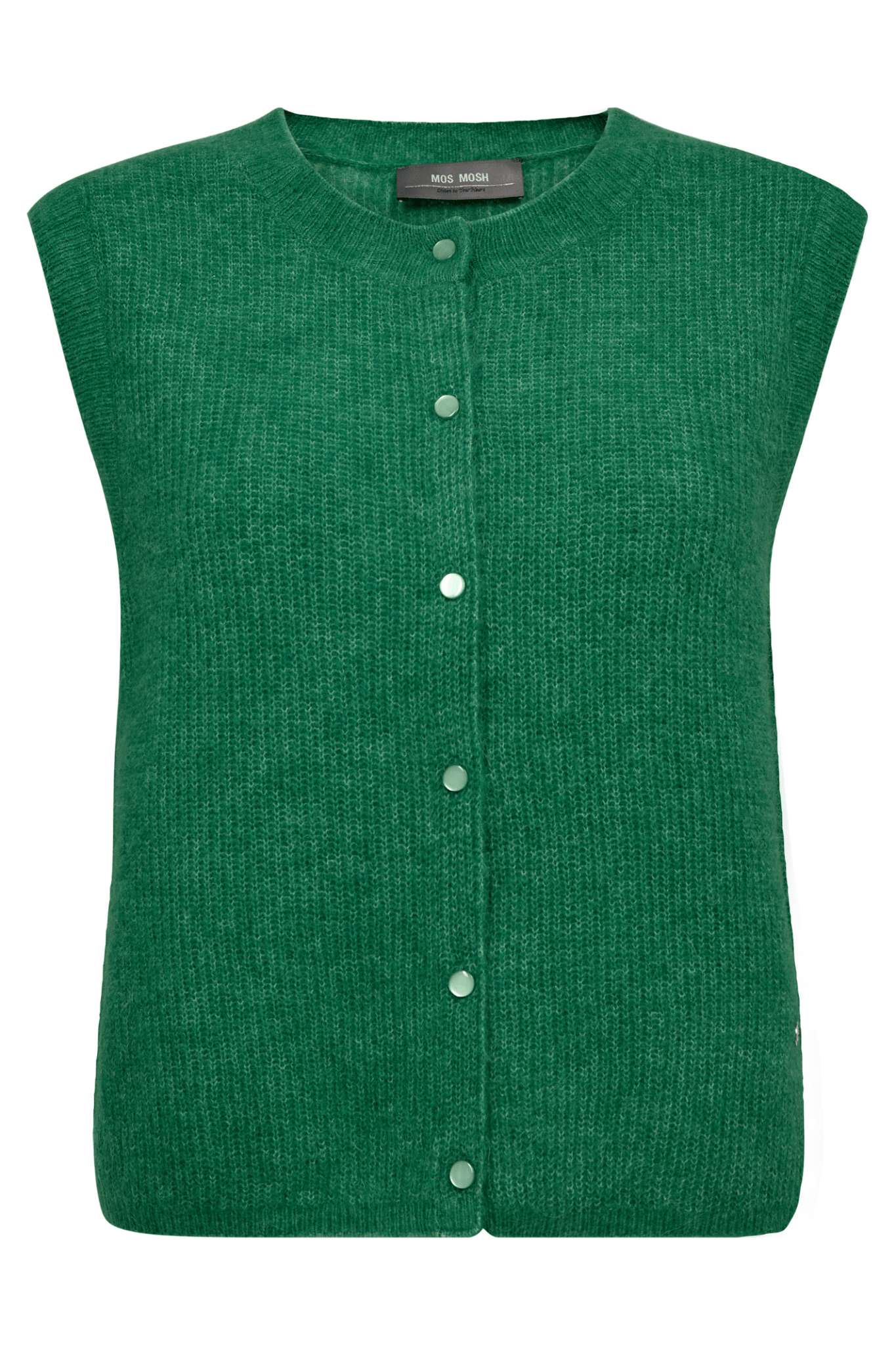 Mos Mosh MMAlmine Thora Knit Vest in Amazon green – alpaca wool blend sleeveless knitted vest with button closure available at Dotique