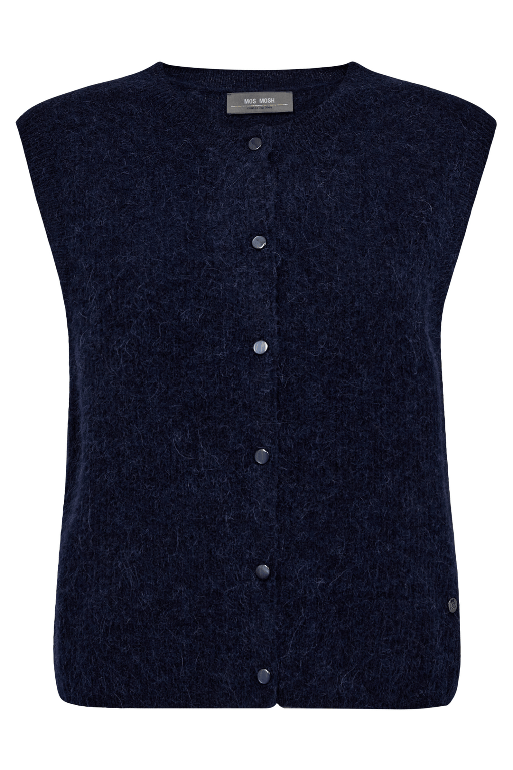 Mos Mosh MMAlmine Thora Knit Vest in Maritime Blue – alpaca wool blend sleeveless knitted vest with button closure available at Dotique
