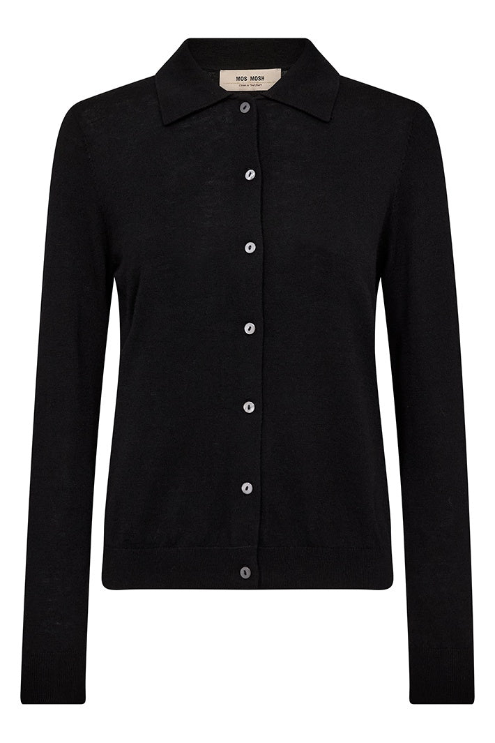 Black button-up shirt on a white background