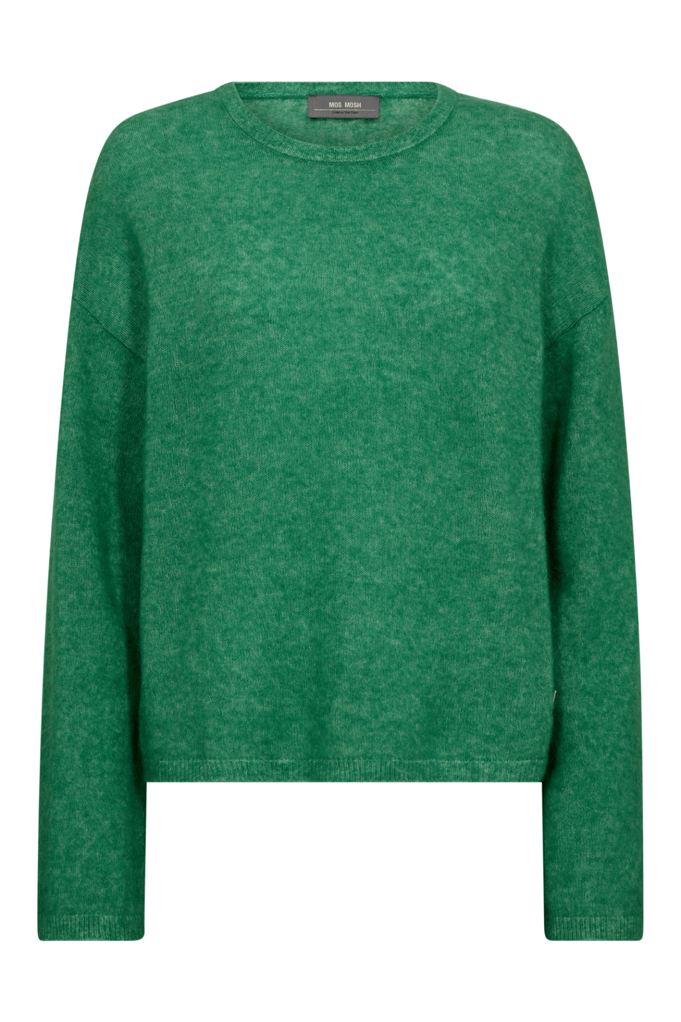 Mos Mosh MMMape O-Neck Knit in Amazon green – luxurious wool mohair alpaca blend jumper with classic crew neckline available at Dotique
