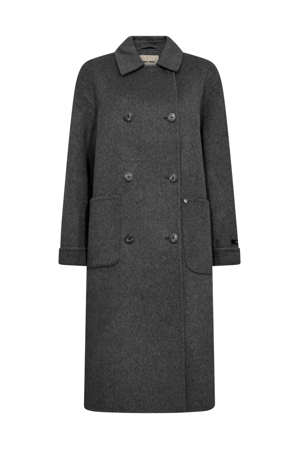 Mos Mosh MMLucca Loisa Wool Coat in Mockingbird grey – long elegant wool blend coat with classic collar and button front available at Dotique
