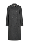 Mos Mosh MMLucca Loisa Wool Coat in Mockingbird grey – long elegant wool blend coat with classic collar and button front available at Dotique
