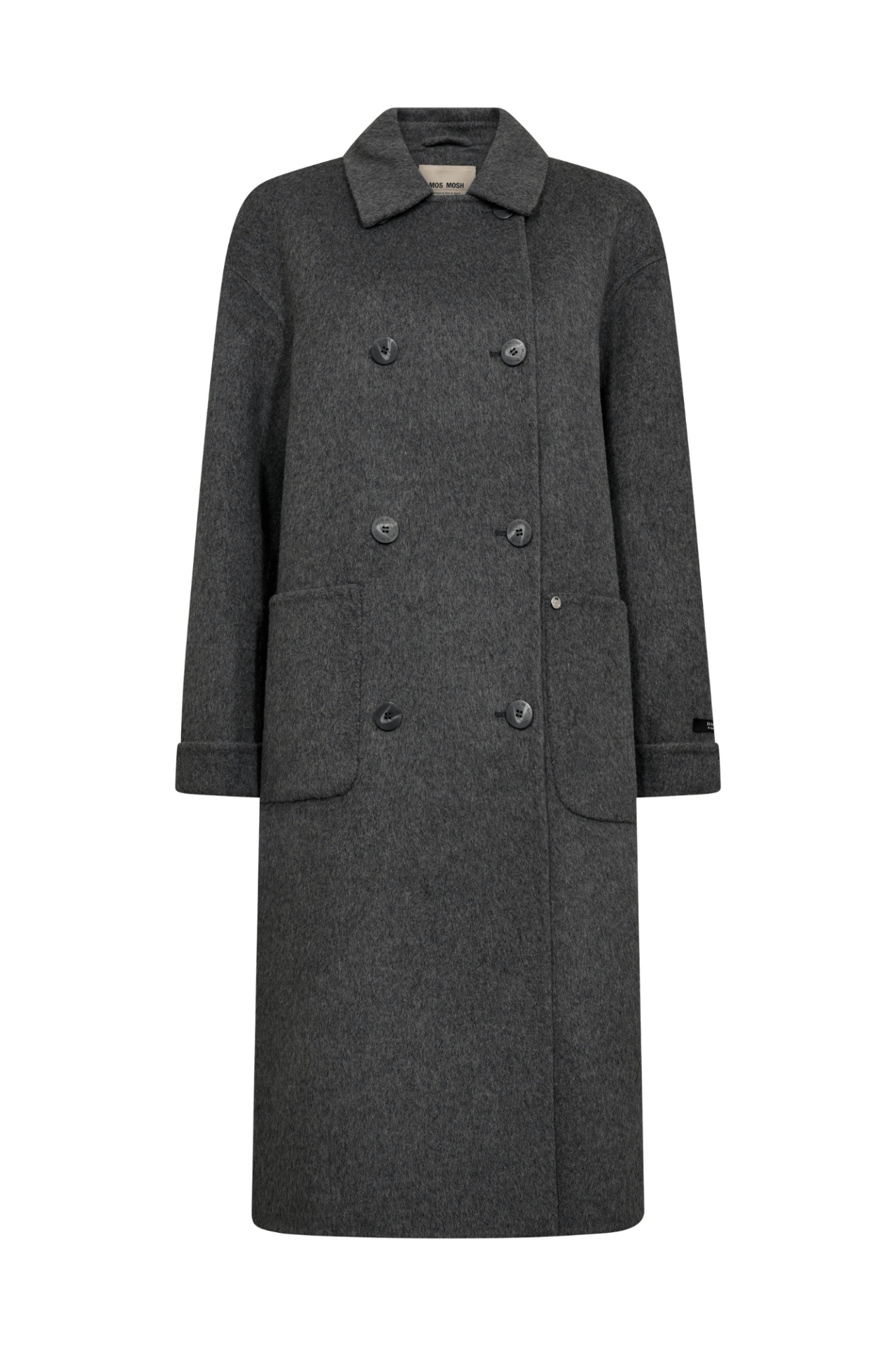 Mos Mosh MMLucca Loisa Wool Coat in Mockingbird grey – long elegant wool blend coat with classic collar and button front available at Dotique
