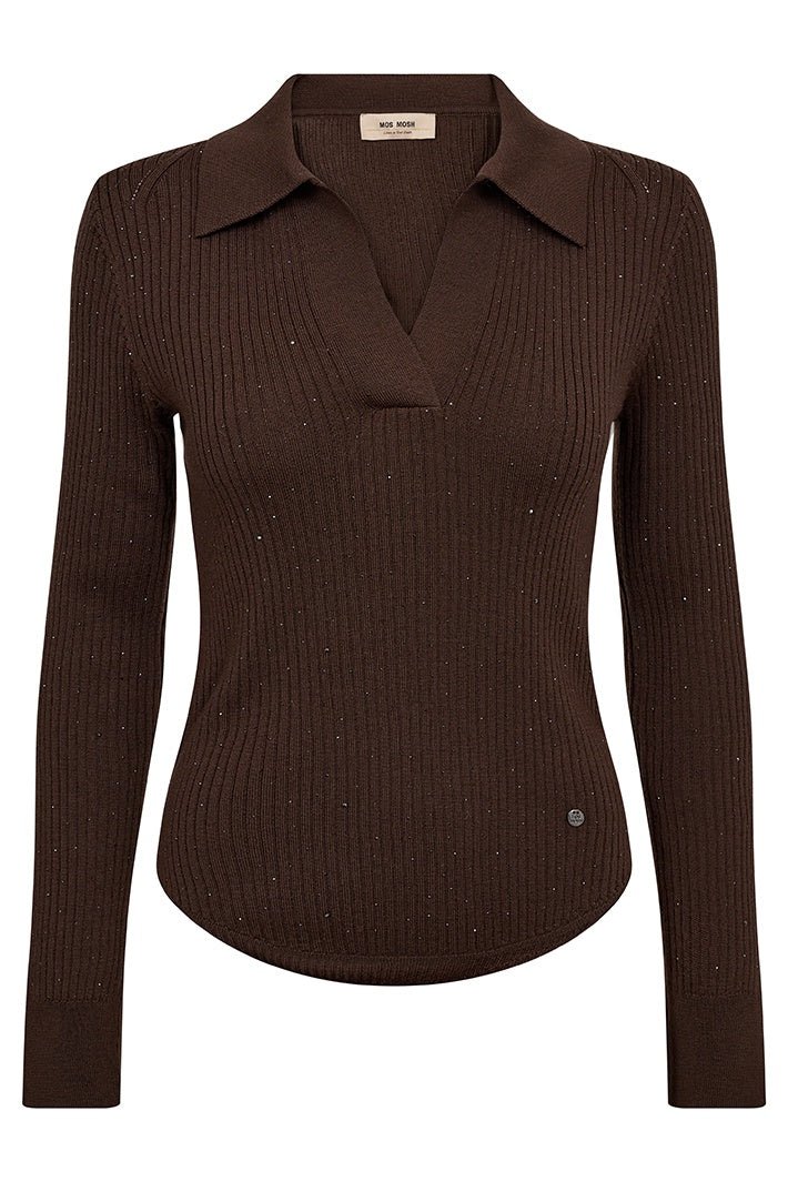 Brown ribbed sweater on a white background