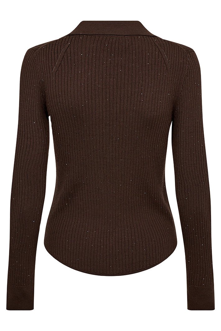Brown ribbed sweater on a white background