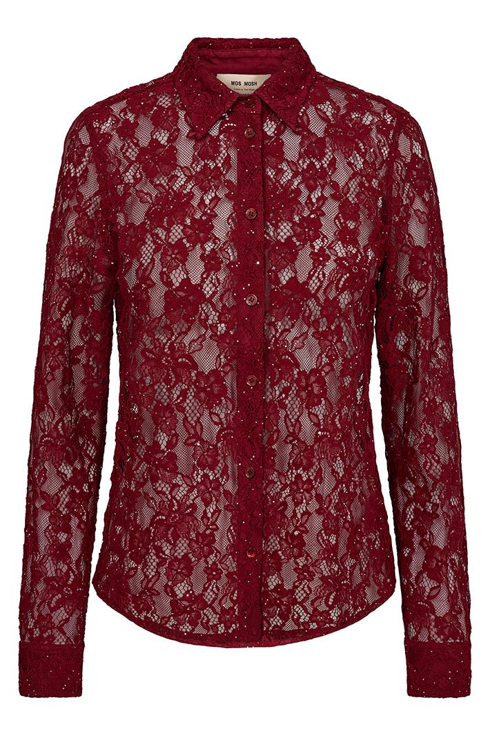Red lace blouse on a white background
