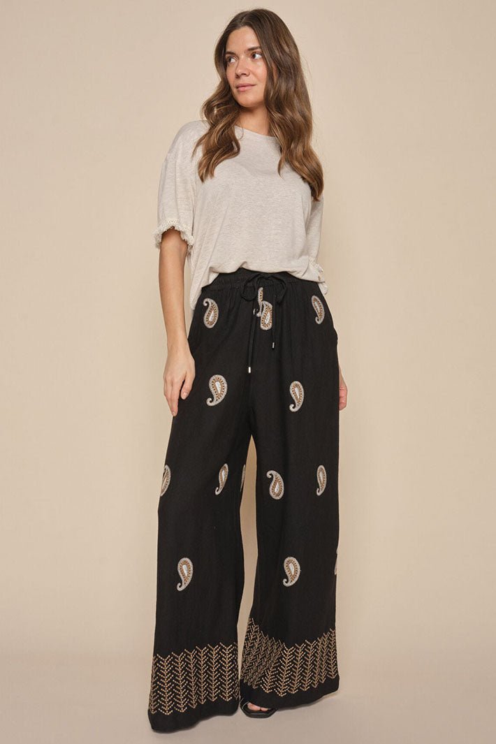 Mos Mosh MMLari Embroidery Pant Trousers Black 163890 - Dotique