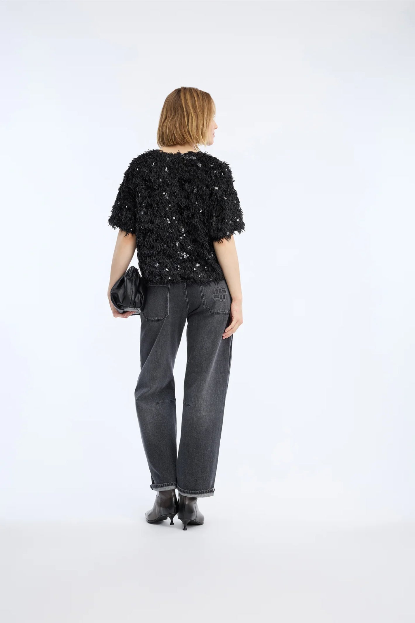 MUNTHE Valence Sequin & Fringe Top – Black
