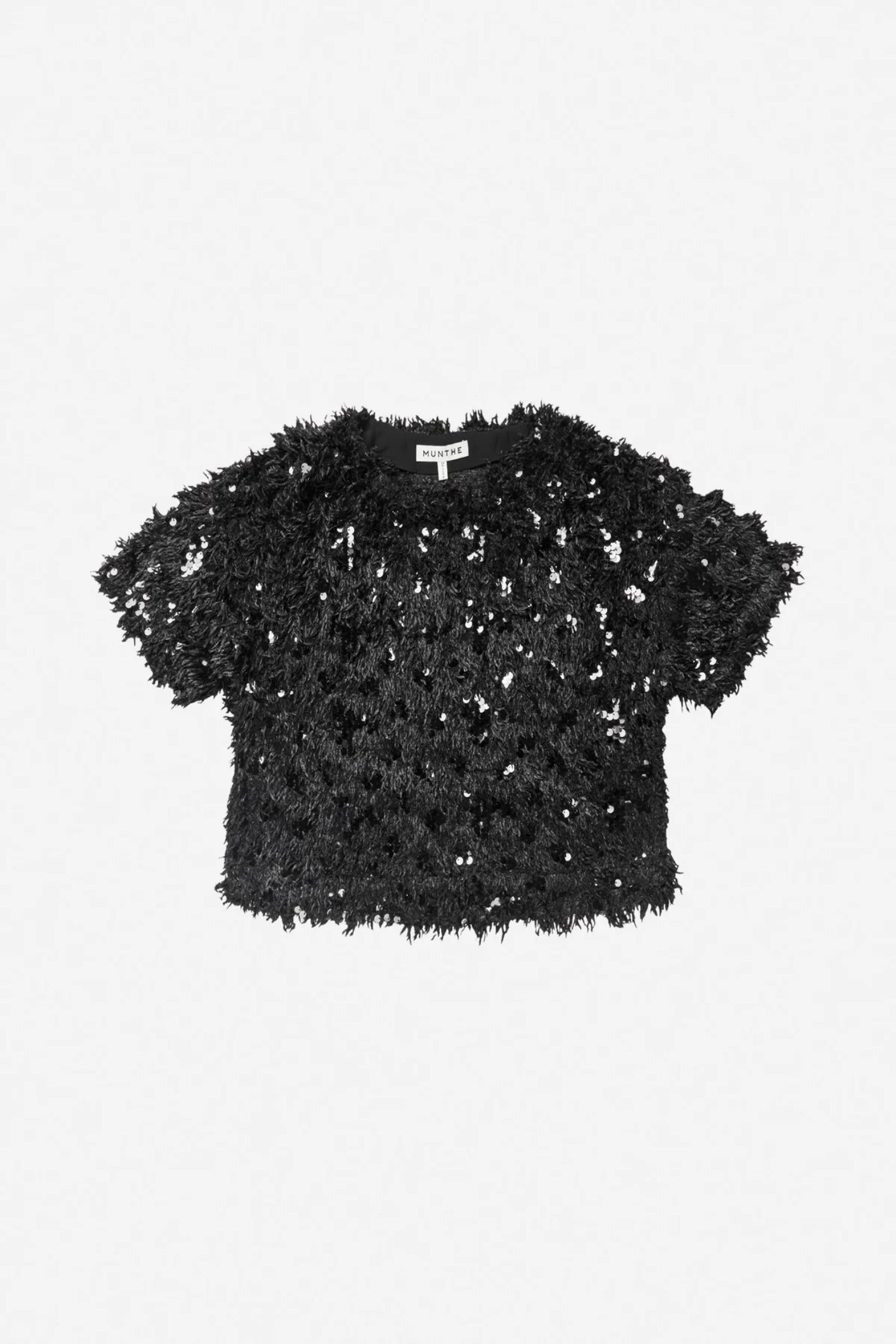 MUNTHE Valence Sequin & Fringe Top – Black