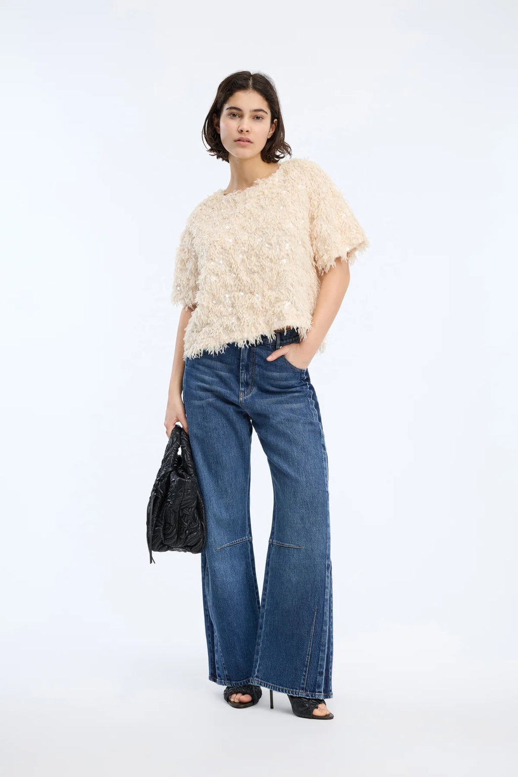 MUNTHE Valence Sequin & Fringe Top – Creme