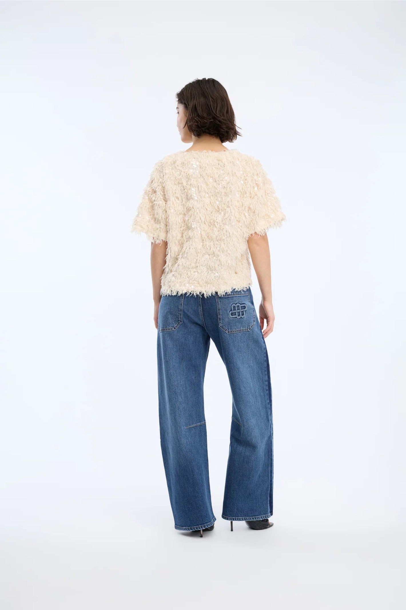 MUNTHE Valence Sequin & Fringe Top – Creme