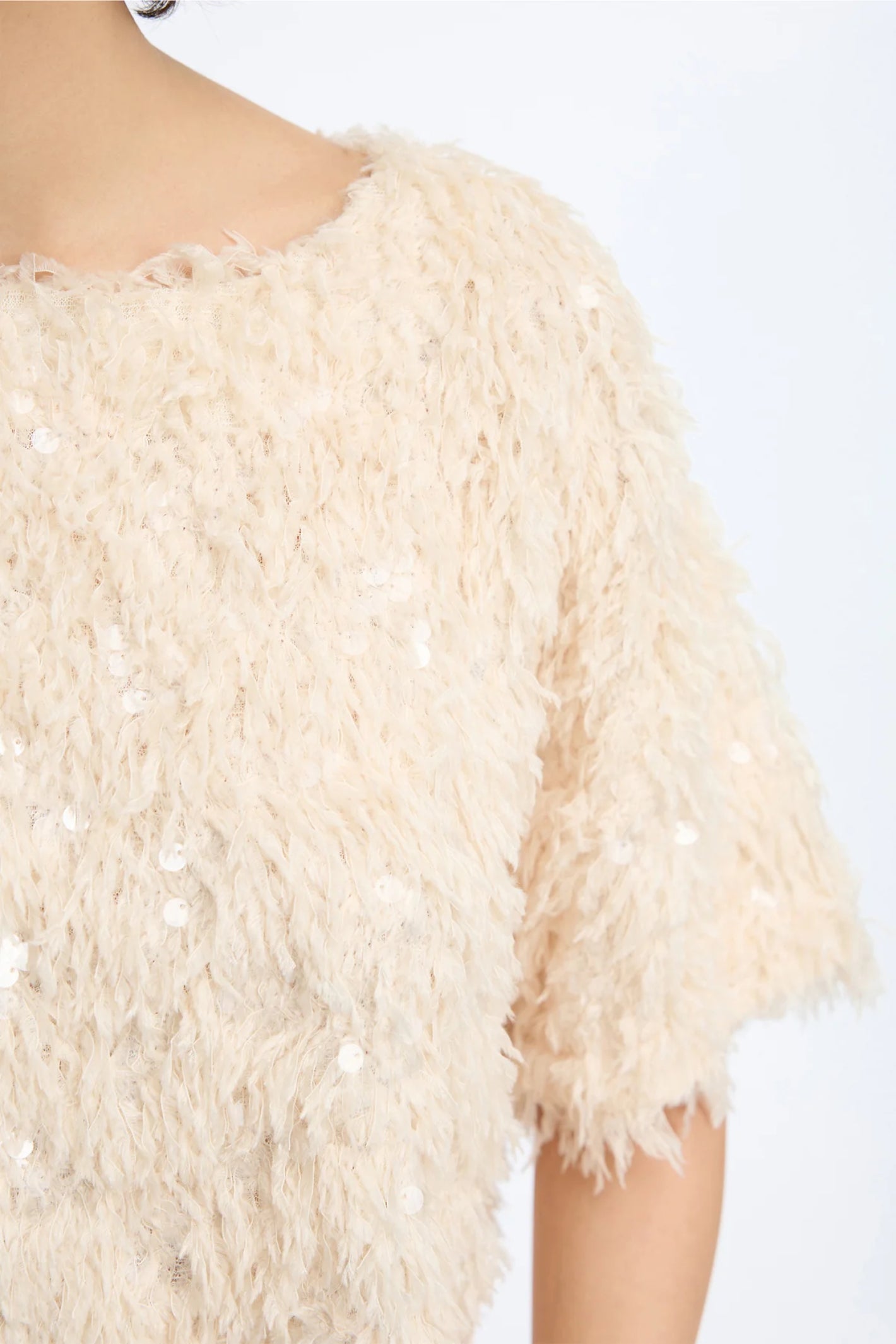 MUNTHE Valence Sequin & Fringe Top – Creme