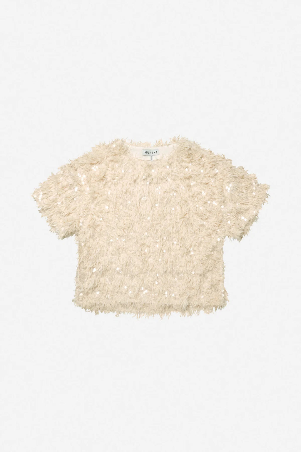 MUNTHE Valence Sequin & Fringe Top – Creme