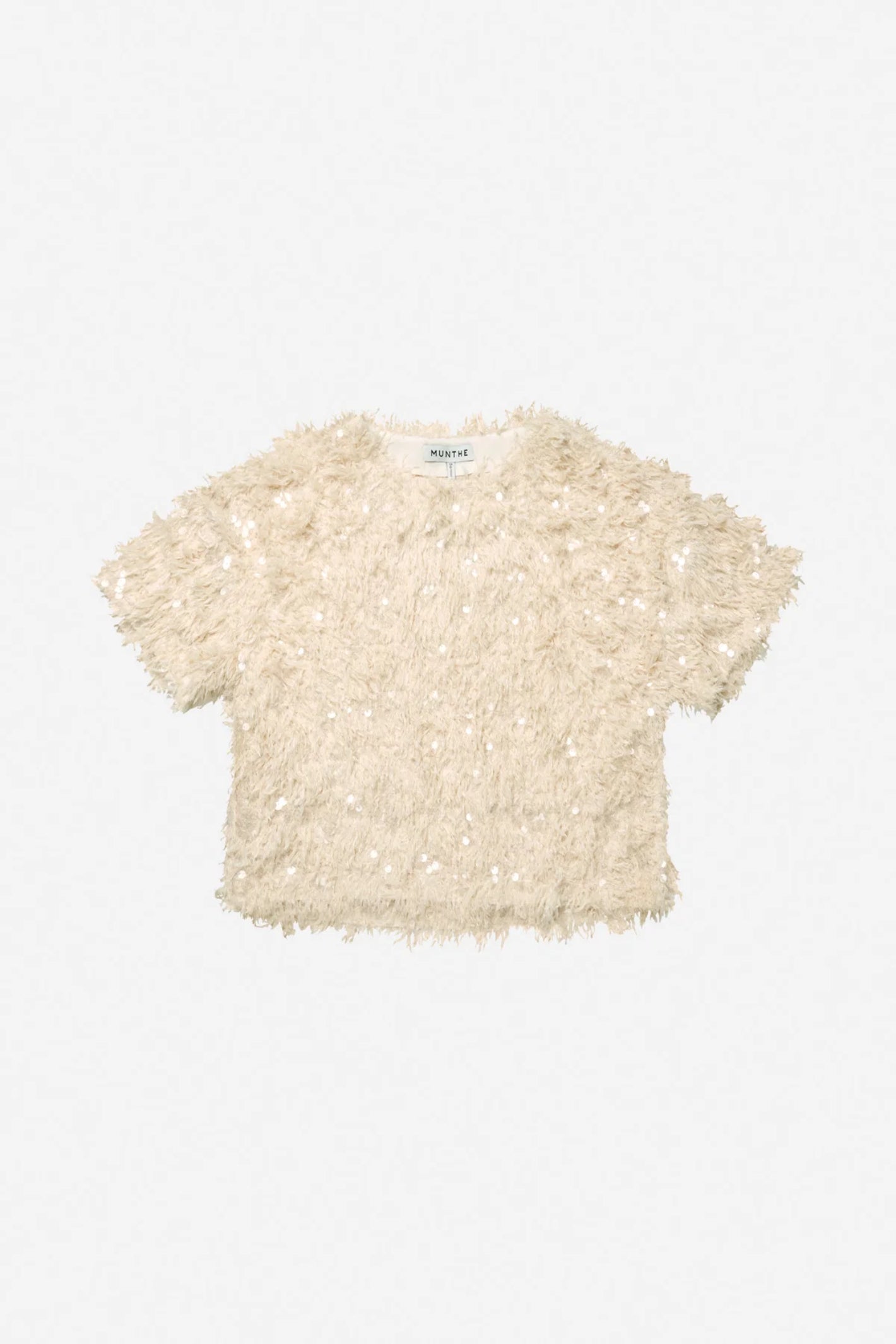 MUNTHE Valence Sequin & Fringe Top – Creme