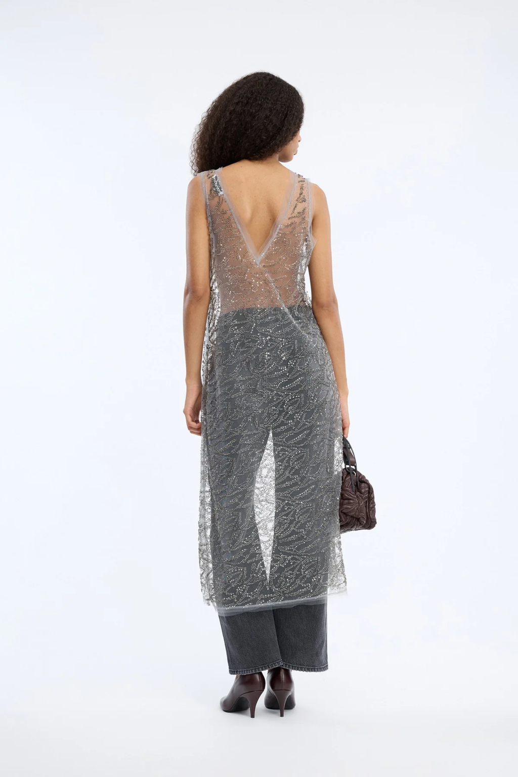 Shop the MUNTHE Varika Dress in Gun Metal at Dotique. A beautifully draped occasion dress in a contemporary metallic shade, perfect for weddings, parties and evening events.