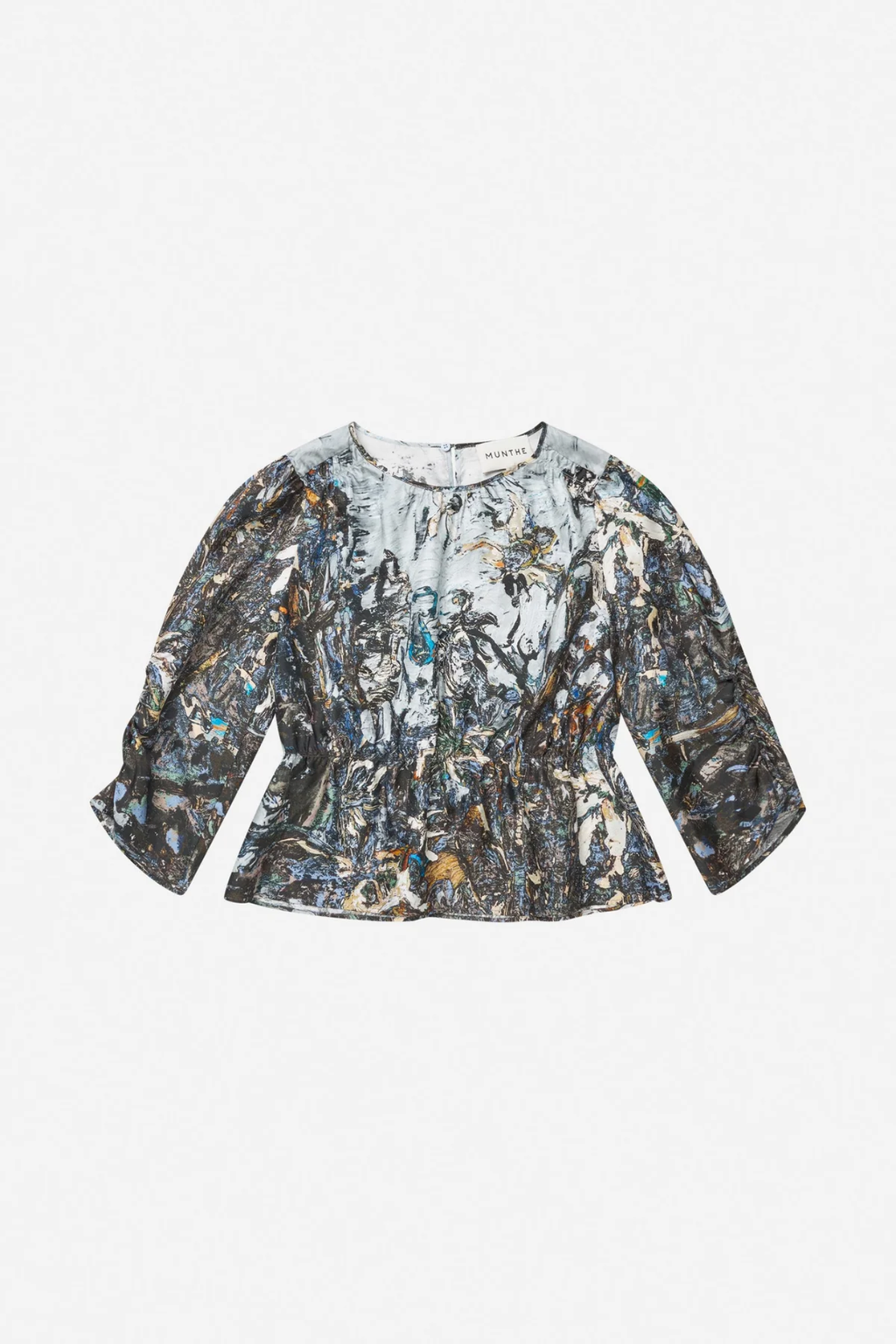 Shop the MUNTHE Virago Top in Print Grey at Dotique. Crafted from 100% silk with an exclusive print, this beautifully draped blouse is perfect for effortless day-to-evening dressing.