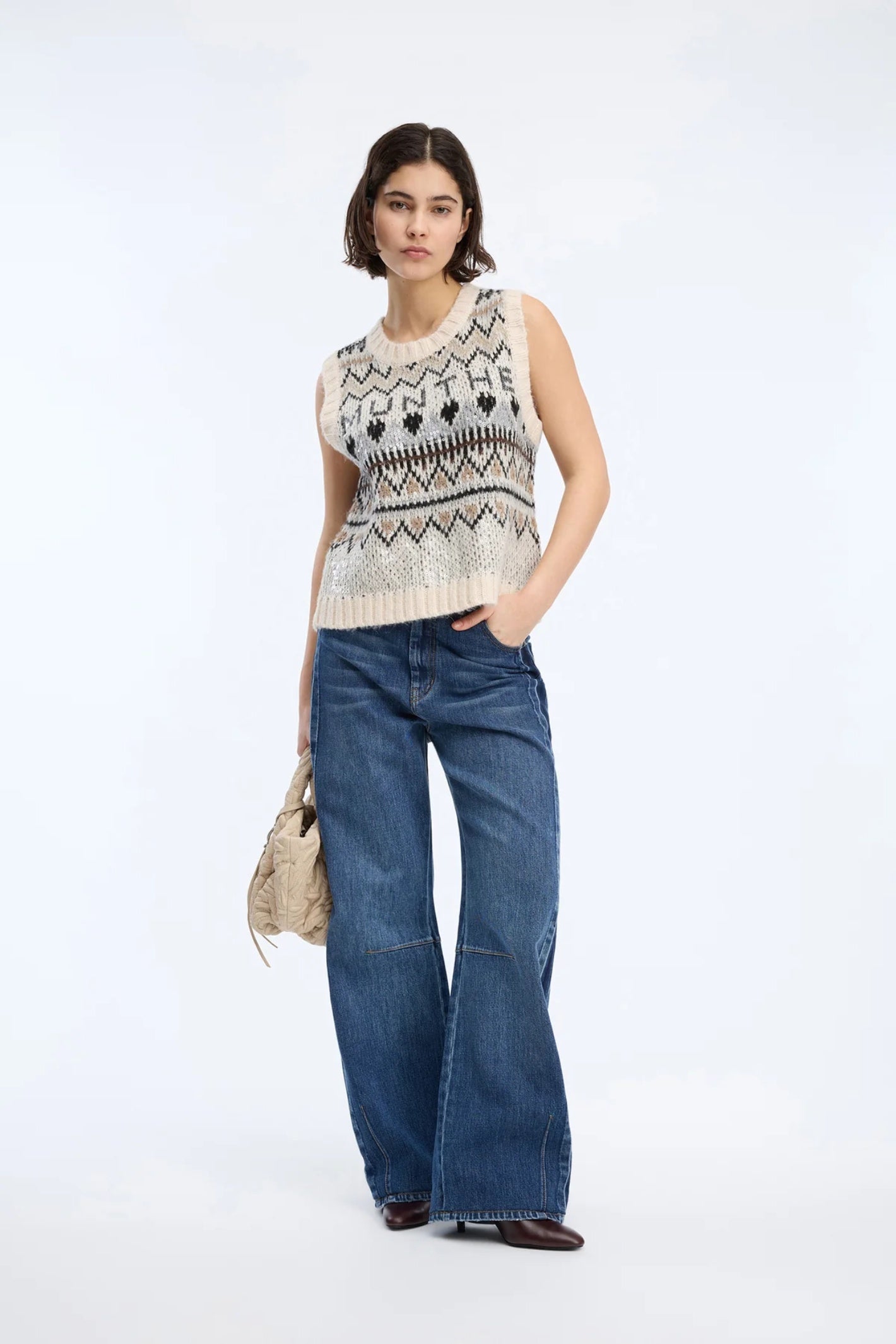 MUNTHE Vitalism Sequin Knitted Vest – Mix Creme