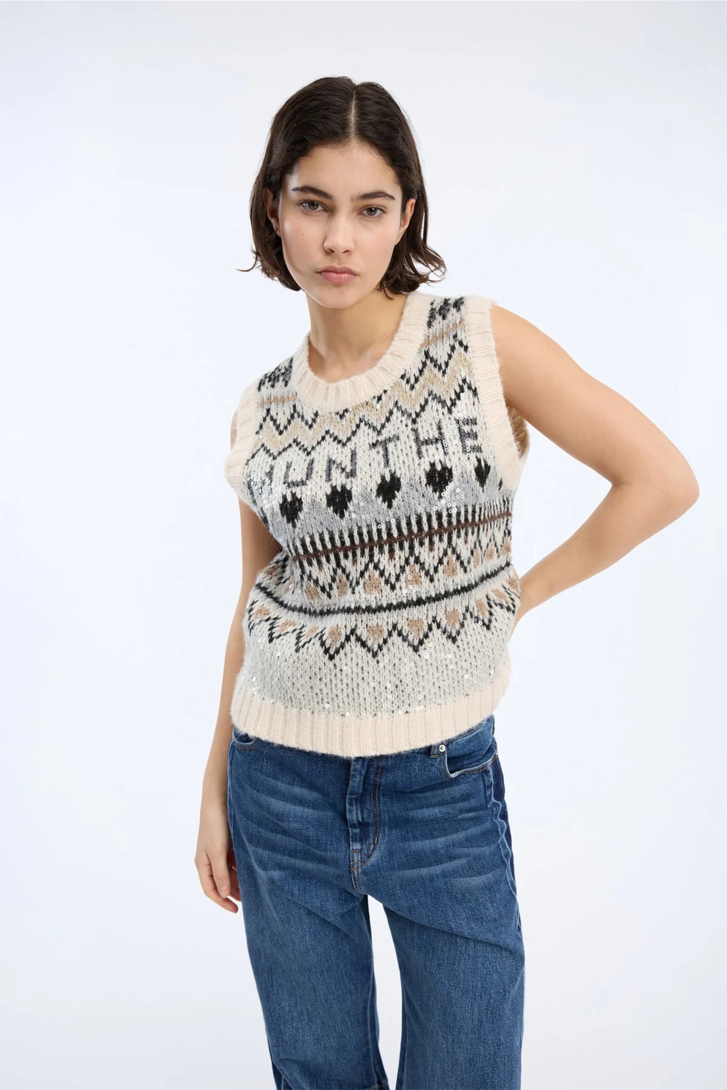 MUNTHE Vitalism Sequin Knitted Vest – Mix Creme