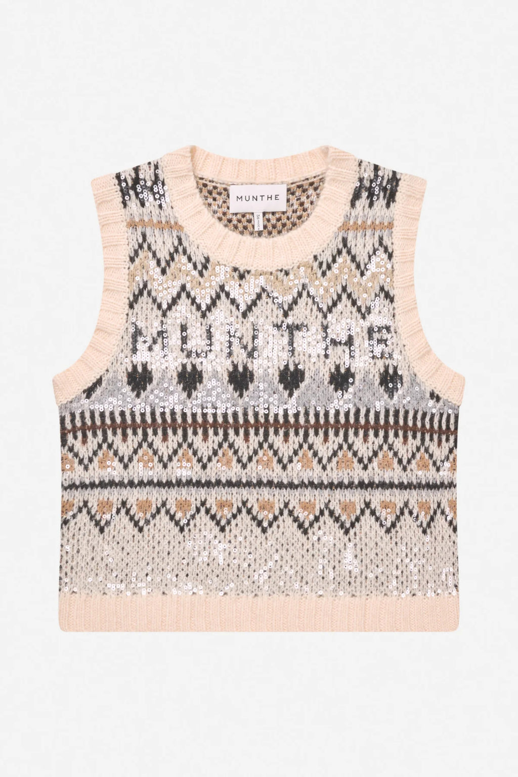 MUNTHE Vitalism Sequin Knitted Vest – Mix Creme
