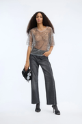 Shop the MUNTHE Vun Top in Gun Metal at Dotique. A beautifully draped metallic top with a relaxed fit, perfect for parties, evenings out and special occasions.