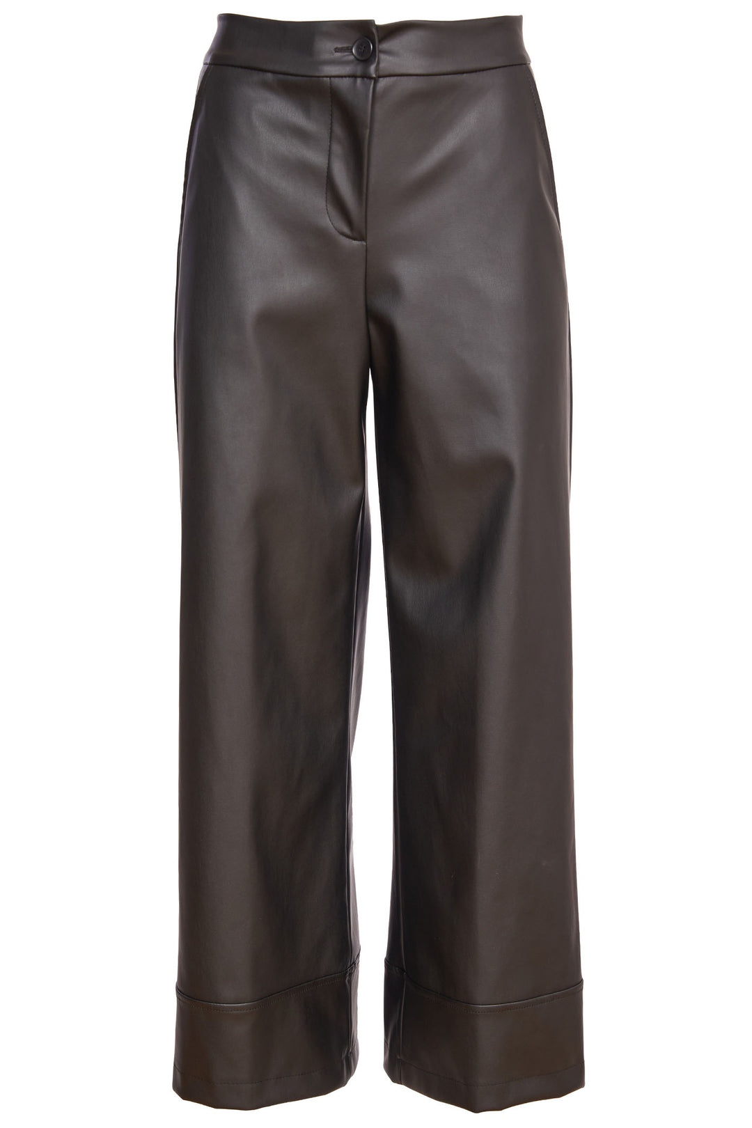 Naya 262 Black Wide Leg Zip Waist Leatherette Trouser - Dotique