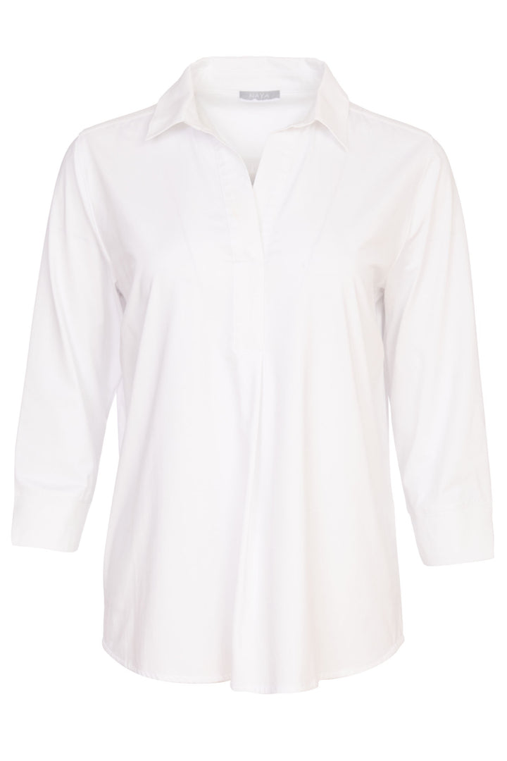 Naya 150 White Top with Contrast Fabric Placket & Collar - Dotique