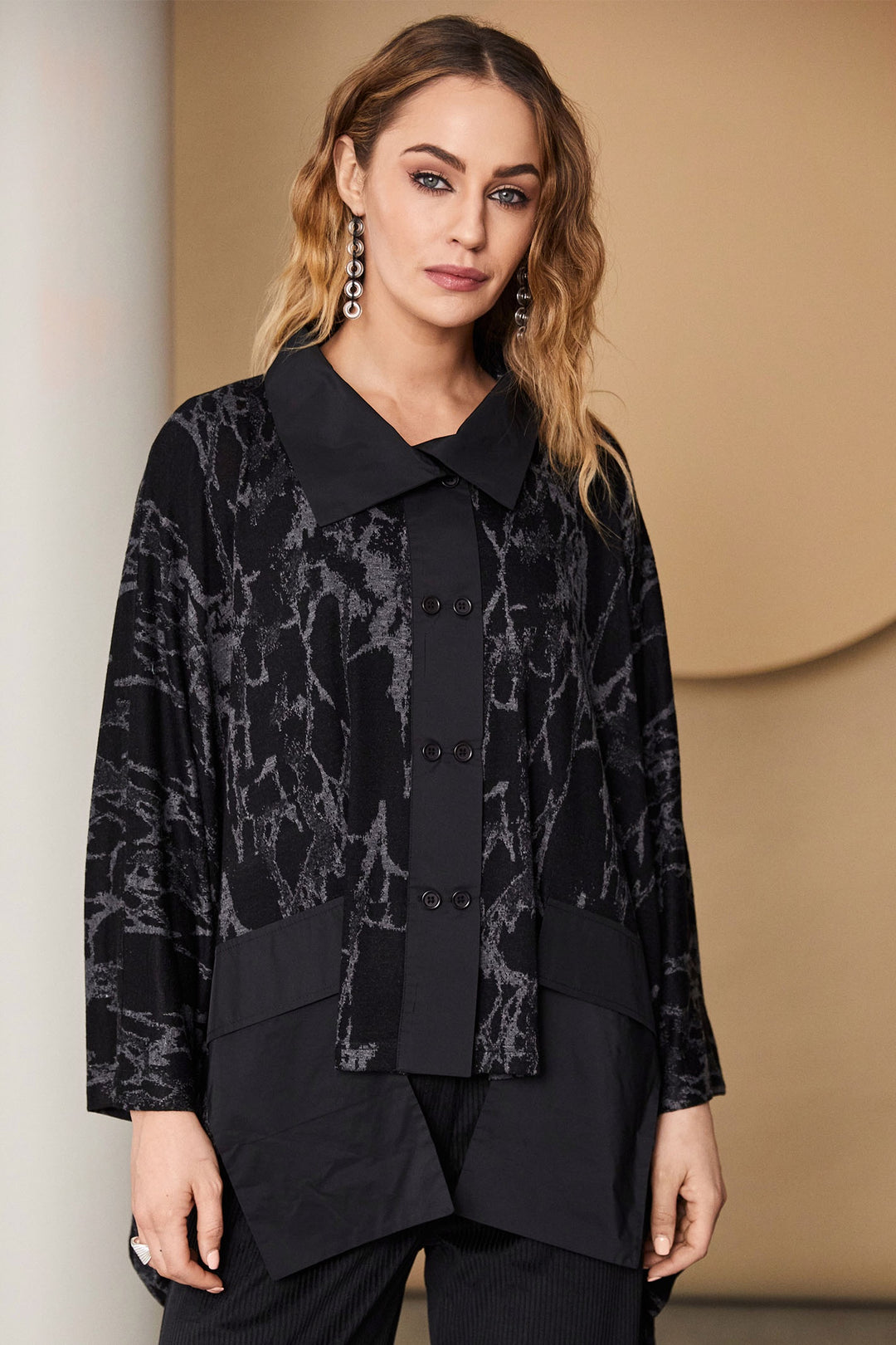 Naya 187 Black Grey Print Shirt Jacket - Dotique