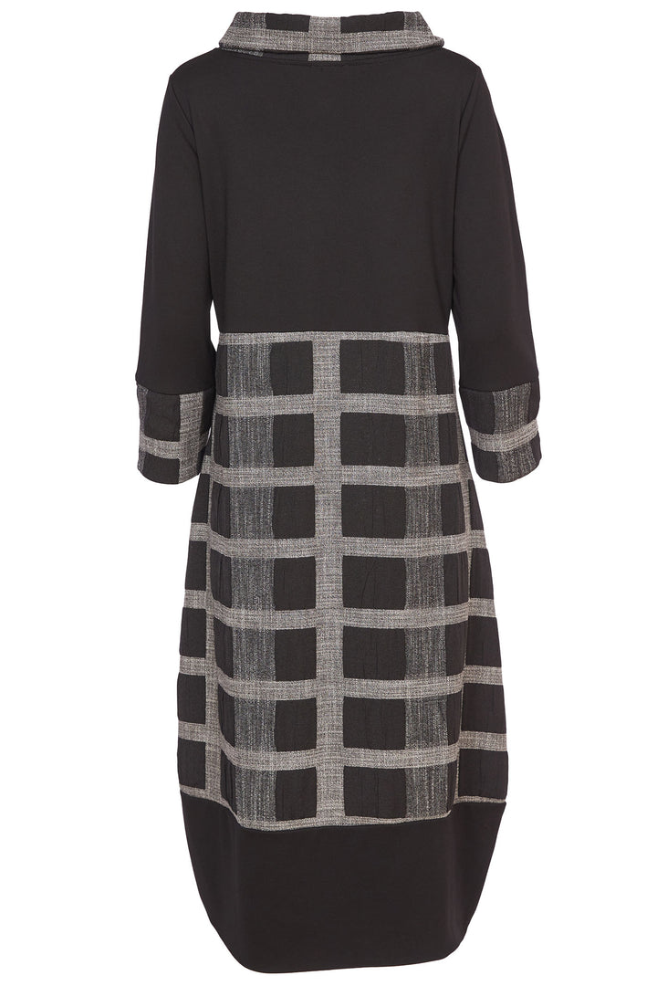 Naya 214 Black Grey Check Cowl Neck Dress - Dotique