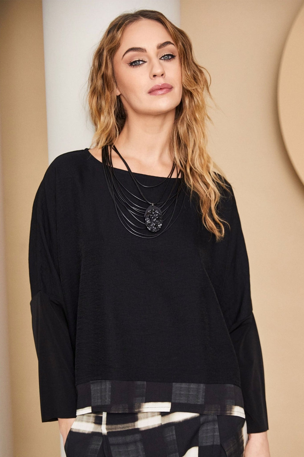 Naya 300 Black Butter Square Shape Top with Block Print Band - Dotique