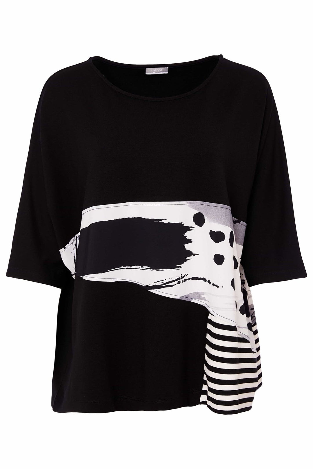 Naya NAS25128 Black Stripe Print Top - Dotique - Naya