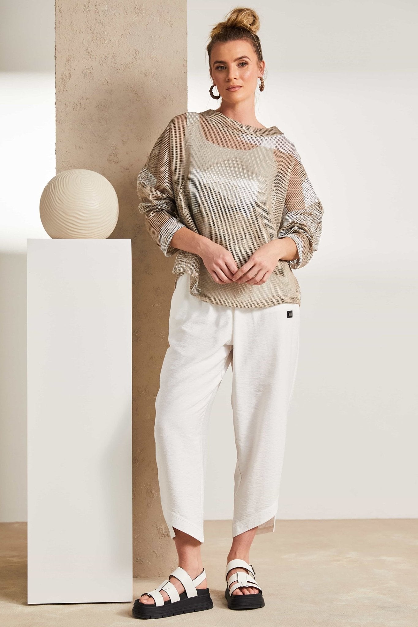 Naya NAS25217 Pull-On Crop Trousers White - Dotique