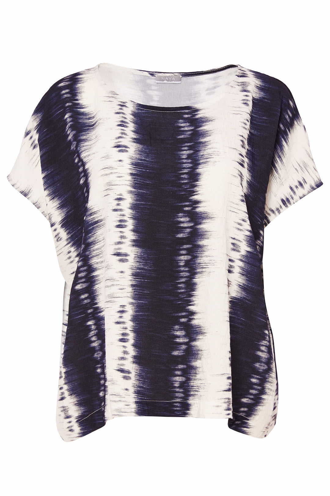 Naya NAS25242 Navy Blurred Stripe Round Neck Top