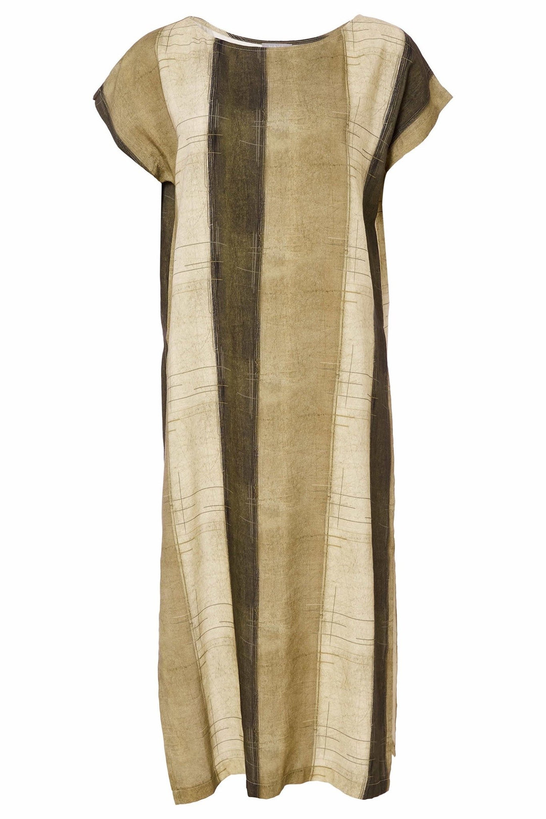 Naya NAS25267 Brown Wide Stripe Scratch Print Long Tunic - Dotique - Naya