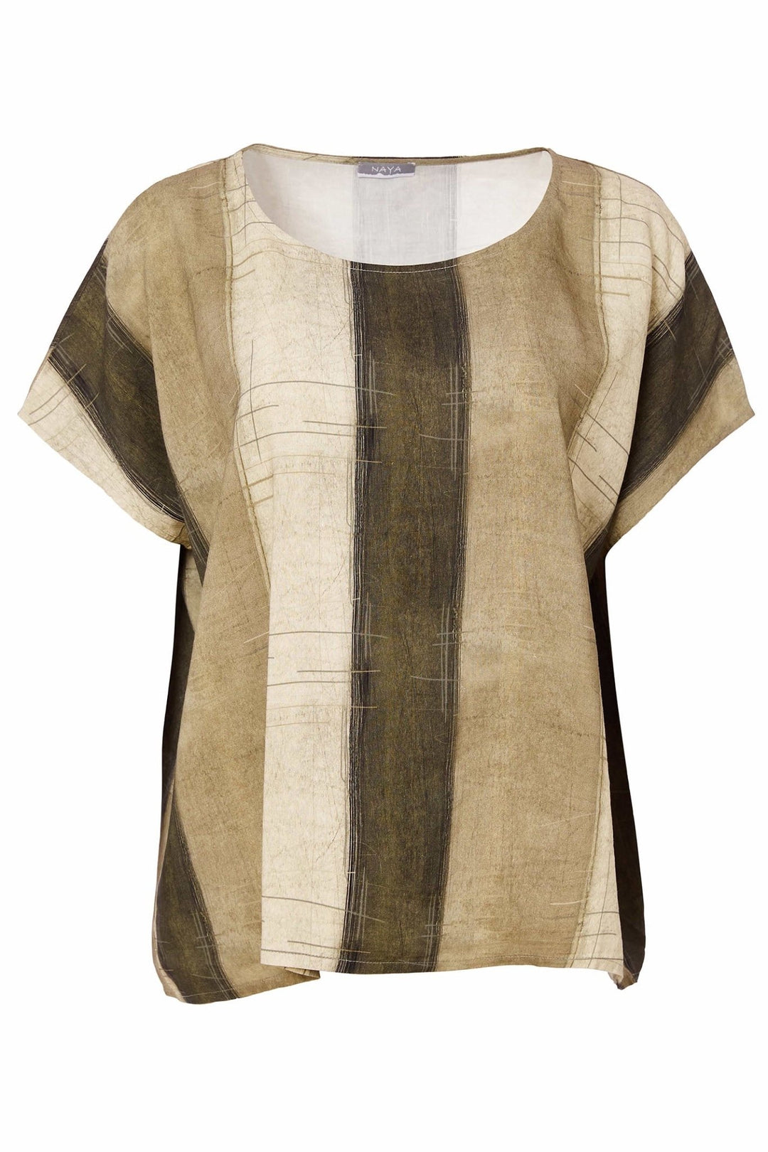 Naya NAS25268 Brown Wide Stripe Scratch Print Top - Dotique - Naya