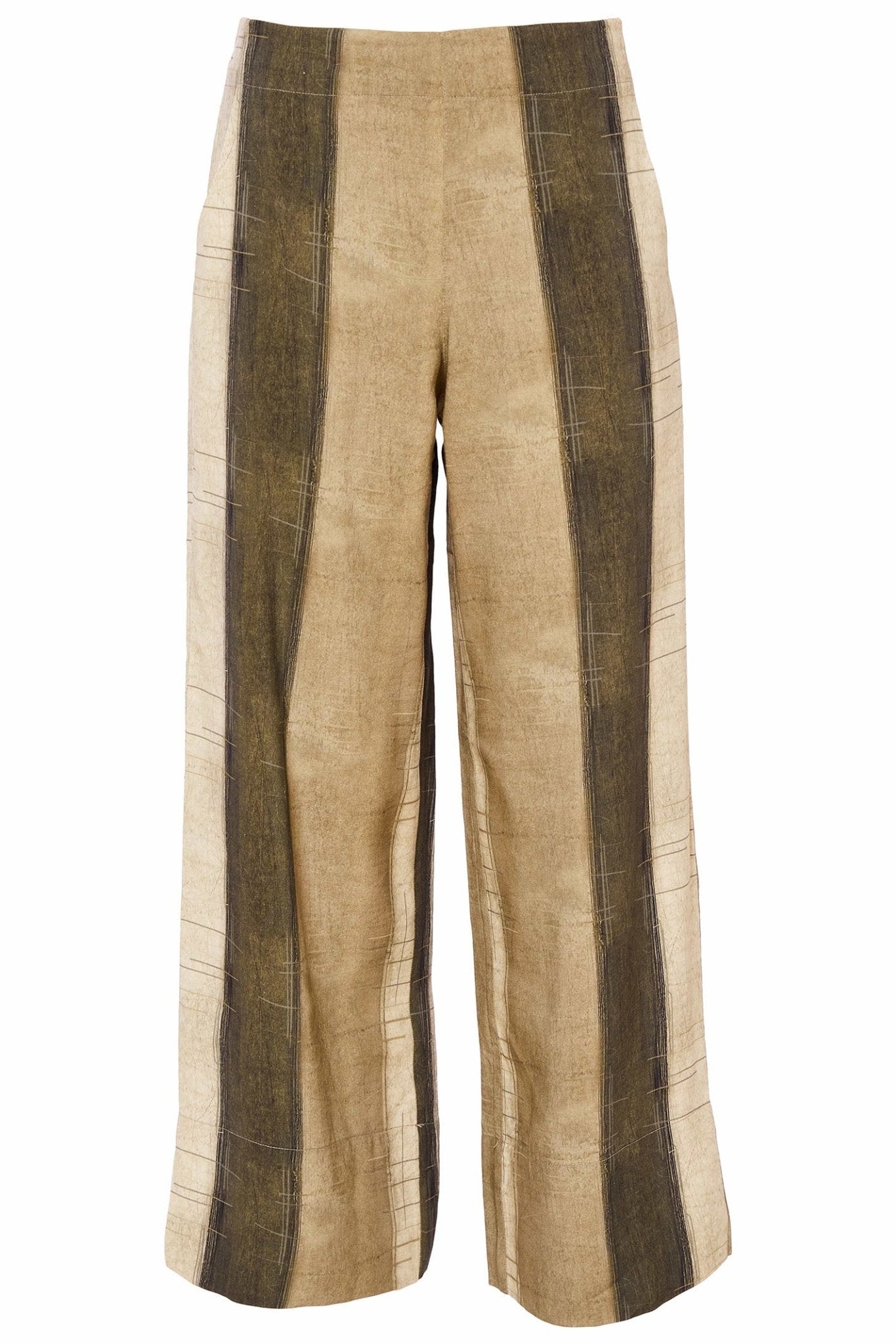 Naya NAS25270 Brown Wide Stripe Scratch Print Trousers - Dotique - Naya