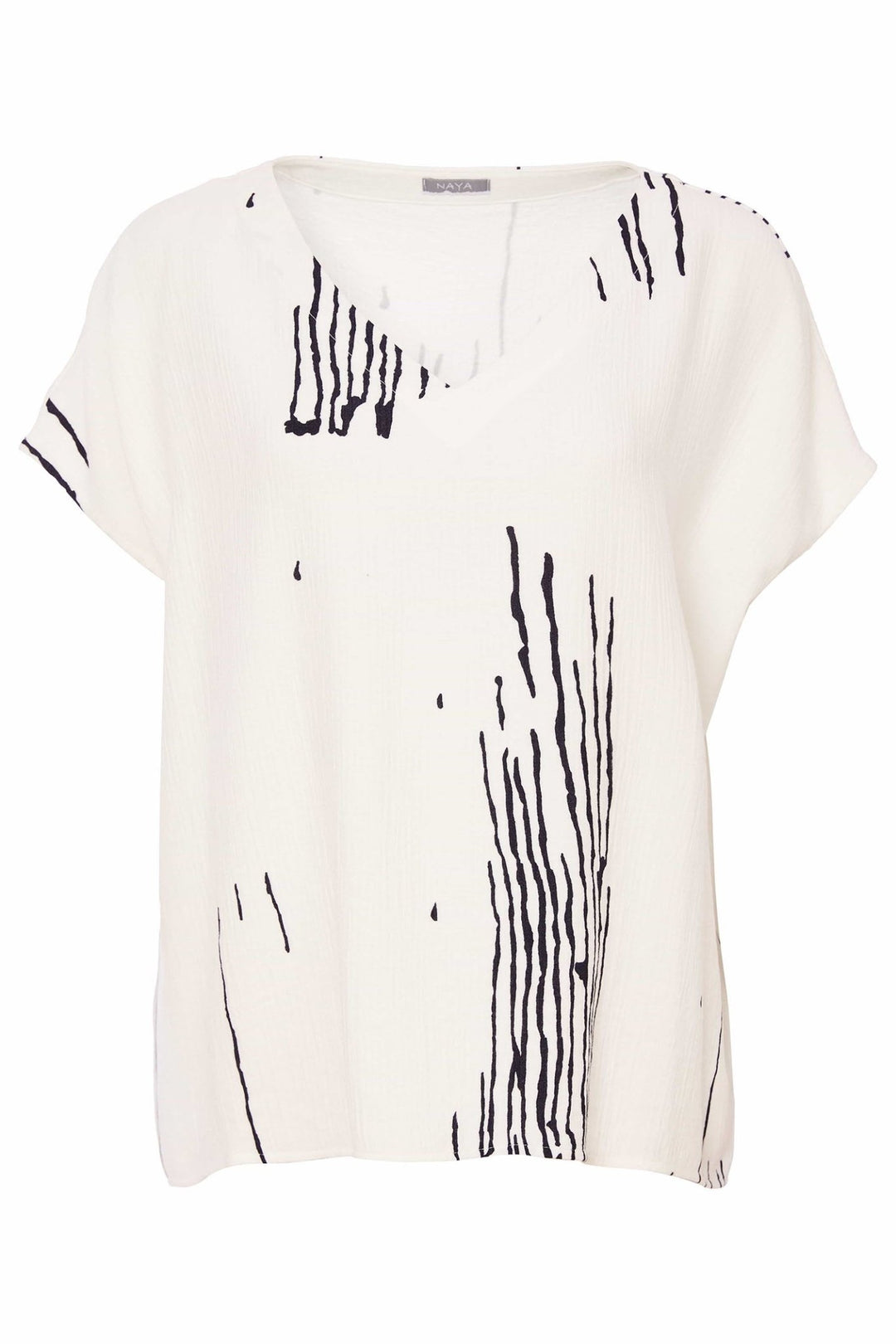 Naya NAS25313 White Scratch Print V - Neck Top - Dotique - Naya